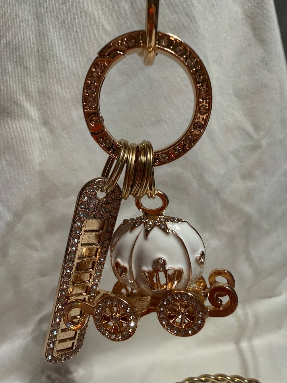 Gold and White Carriage Keychain Charm - Home Accents